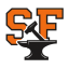 Orange letters 'SF' with a black anvil